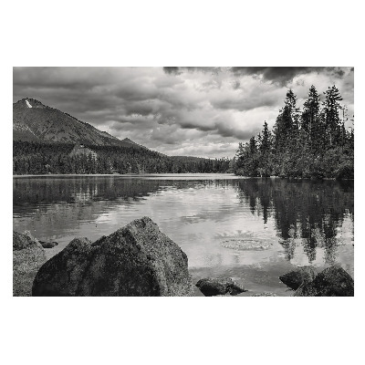 Fototapeta flizelinowa z panoramą szczytów i jeziora do salonu