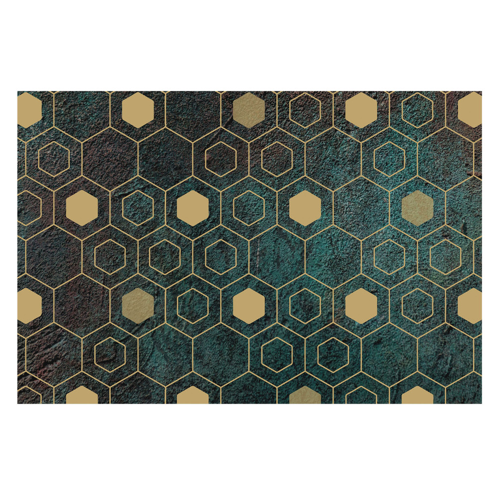 Fototapeta do salonu z motywem ciemnych geometrycznych heksagonów