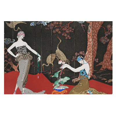Fototapeta na wymiar z motywem sceny art déco w naturalnych kolorach, przeznaczona do sypialni