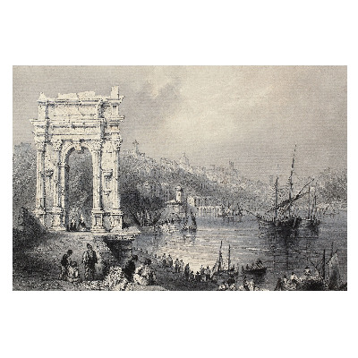 Fototapeta flizelinowa do salonu z motywem historycznej przystani morskiej