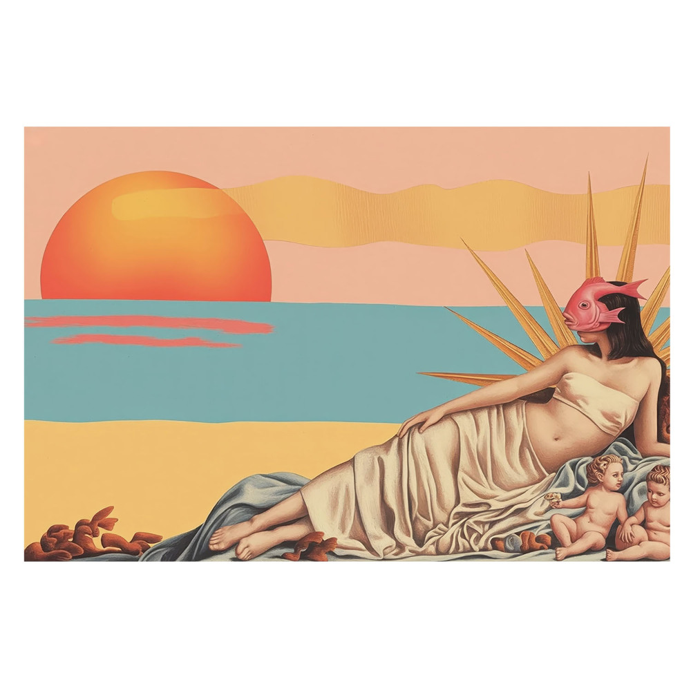 Fototapeta z surrealistycznym, pastelowym zachodem słońca