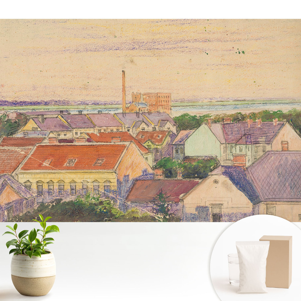 Nowoczesna fototapeta na wymiar z motywem pastelowych dachów miasta