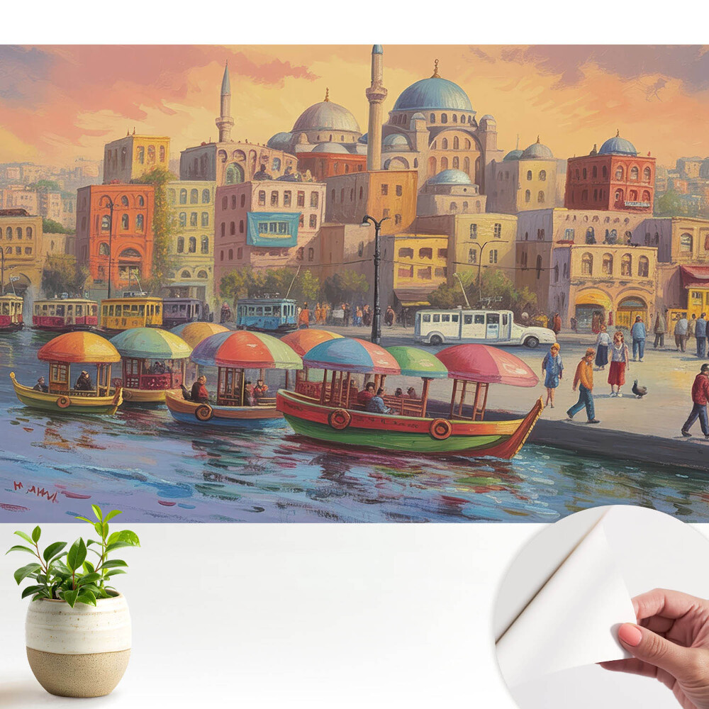 Fototapeta z nadrukiem samoprzylepna Panorama portowego miasta w kolorze