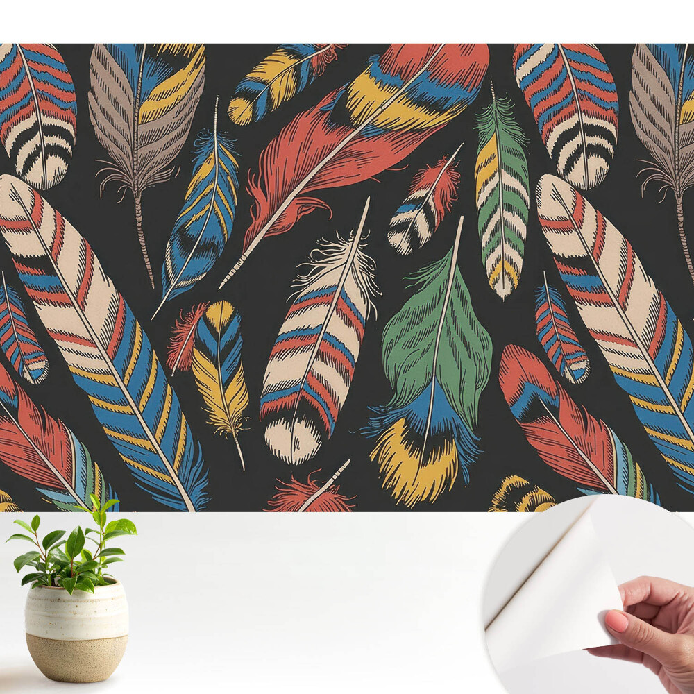 Fototapeta z nadrukiem samoprzylepna Barwny taniec piór w stylu boho