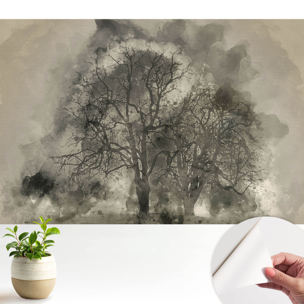 Tapeta fotograficzna samoprzylepna Klimatyczne drzewa w wodnej farbie