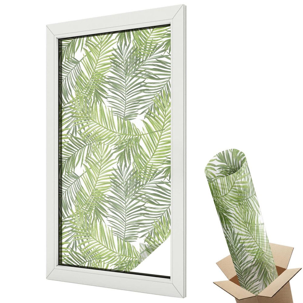 Witraż naklejka na okno Zielone liście palmowe