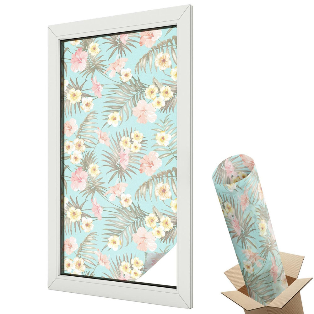 Dekoracyjna folia okienna Egzotyczne kwiaty i liście boho styl