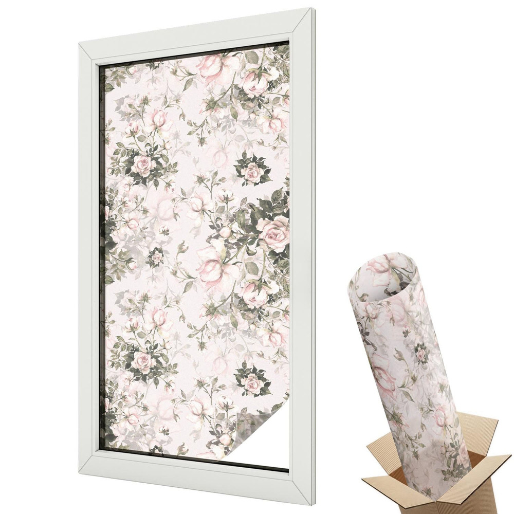 Mleczna folia na okno witraż Kwiatowy romantyzm i elegancja