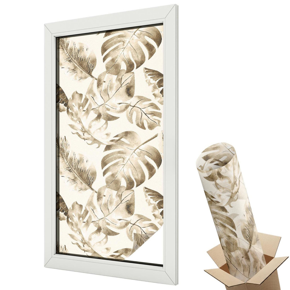 Mleczna folia na okno witraż Egzotyczne liście z nutą boho