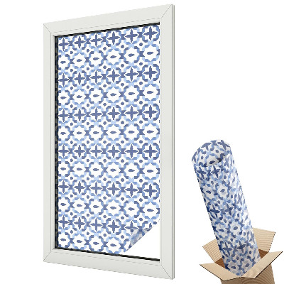 Mleczna folia na okno witraż Geometryczna mozaika w niebieskim i białym