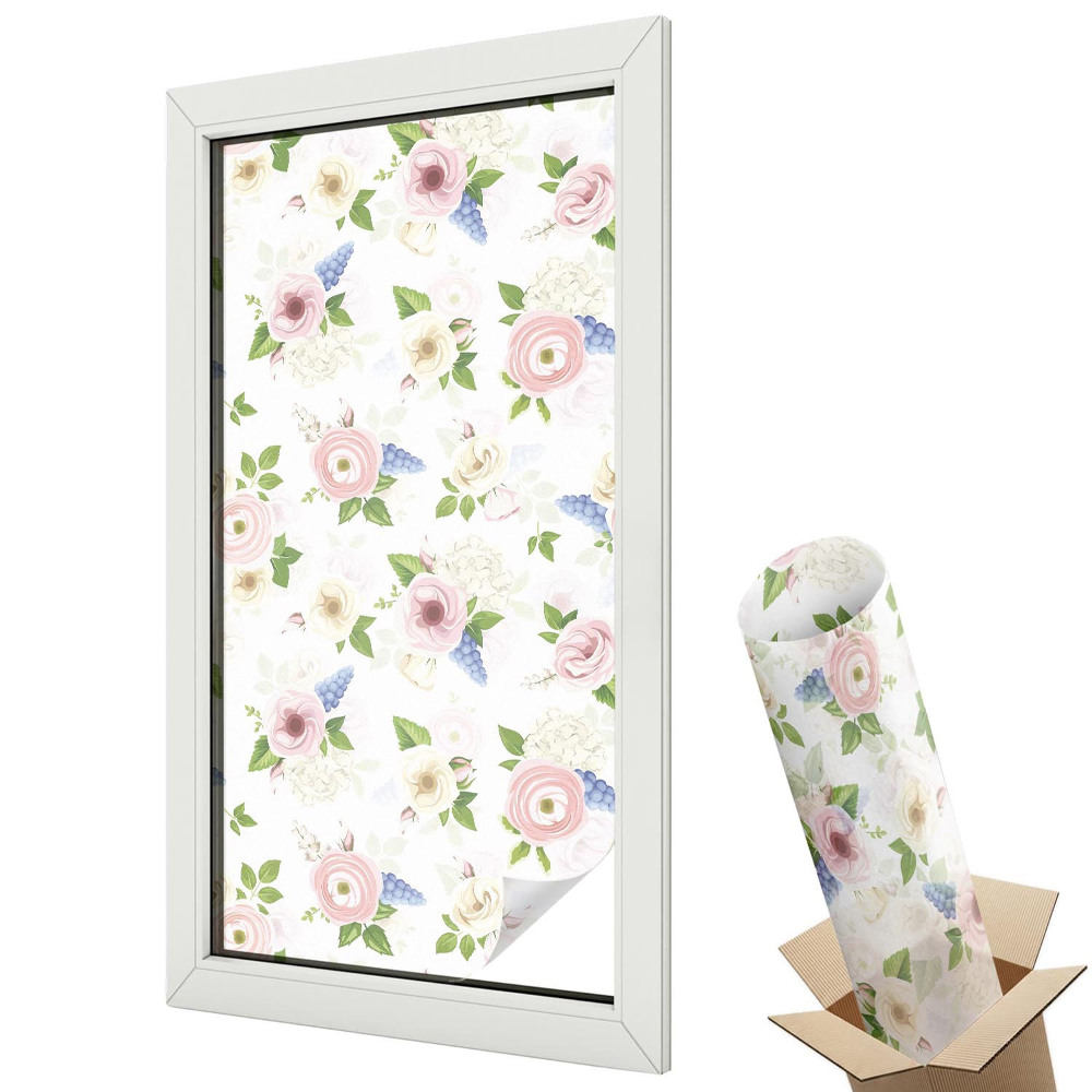 Witraż naklejka na okno Storczyki pastelowe liście beżowe