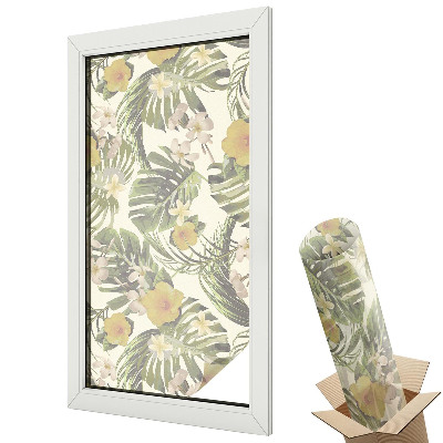 Dekoracyjna folia okienna Kolorowe kwiaty egzotyczne liście tropikalne