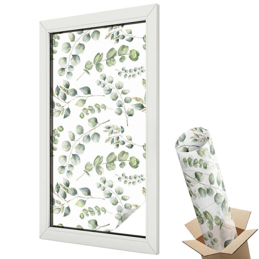 Witraż naklejka na okno Zielone liście akwarelowe tło