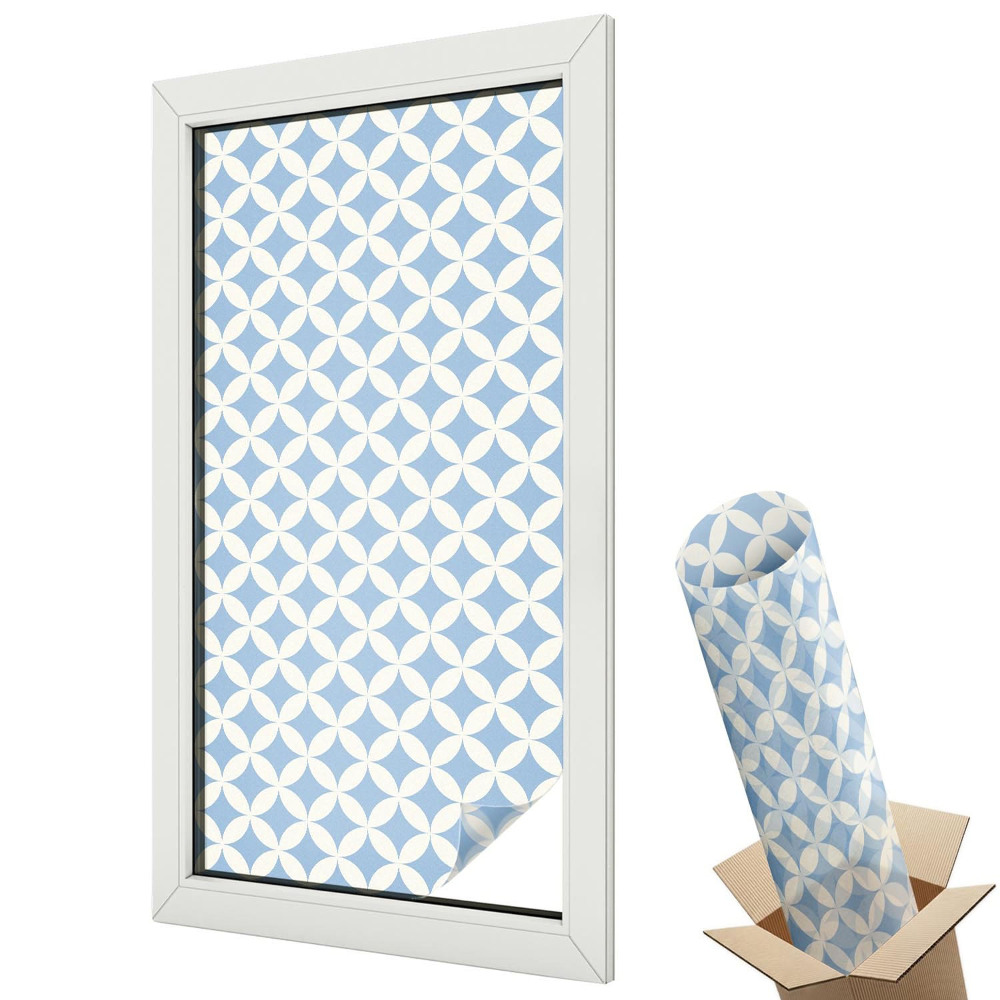 Mleczna folia na okno witraż Geometryczne białe okręgi na niebieskim tle