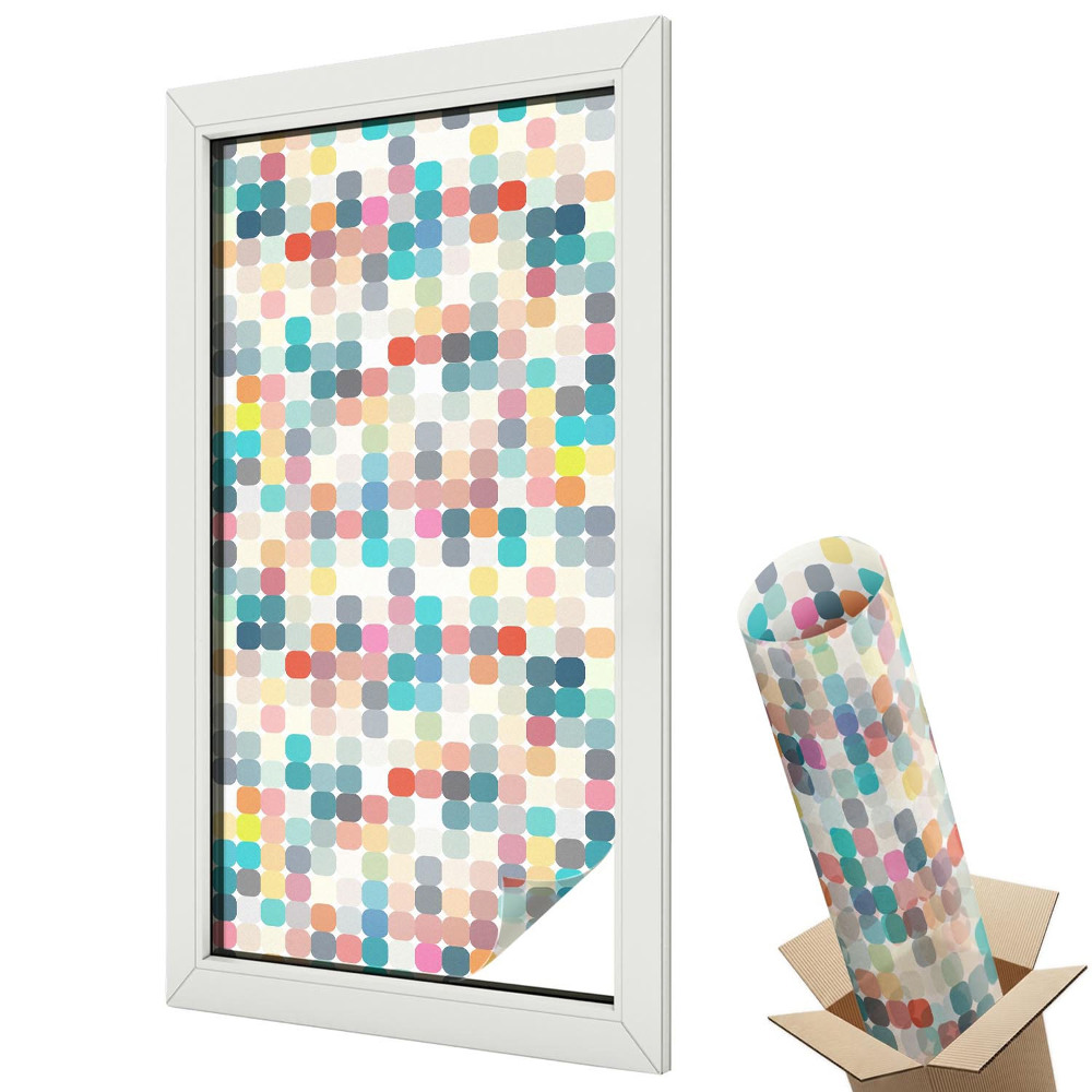 Witraż naklejka na okno Barwne kwadraty symetryczne wzór energetyczny