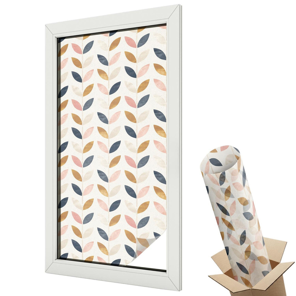 Witraż naklejka na okno Kolorowy wzór liści powtarzalny symetryczny