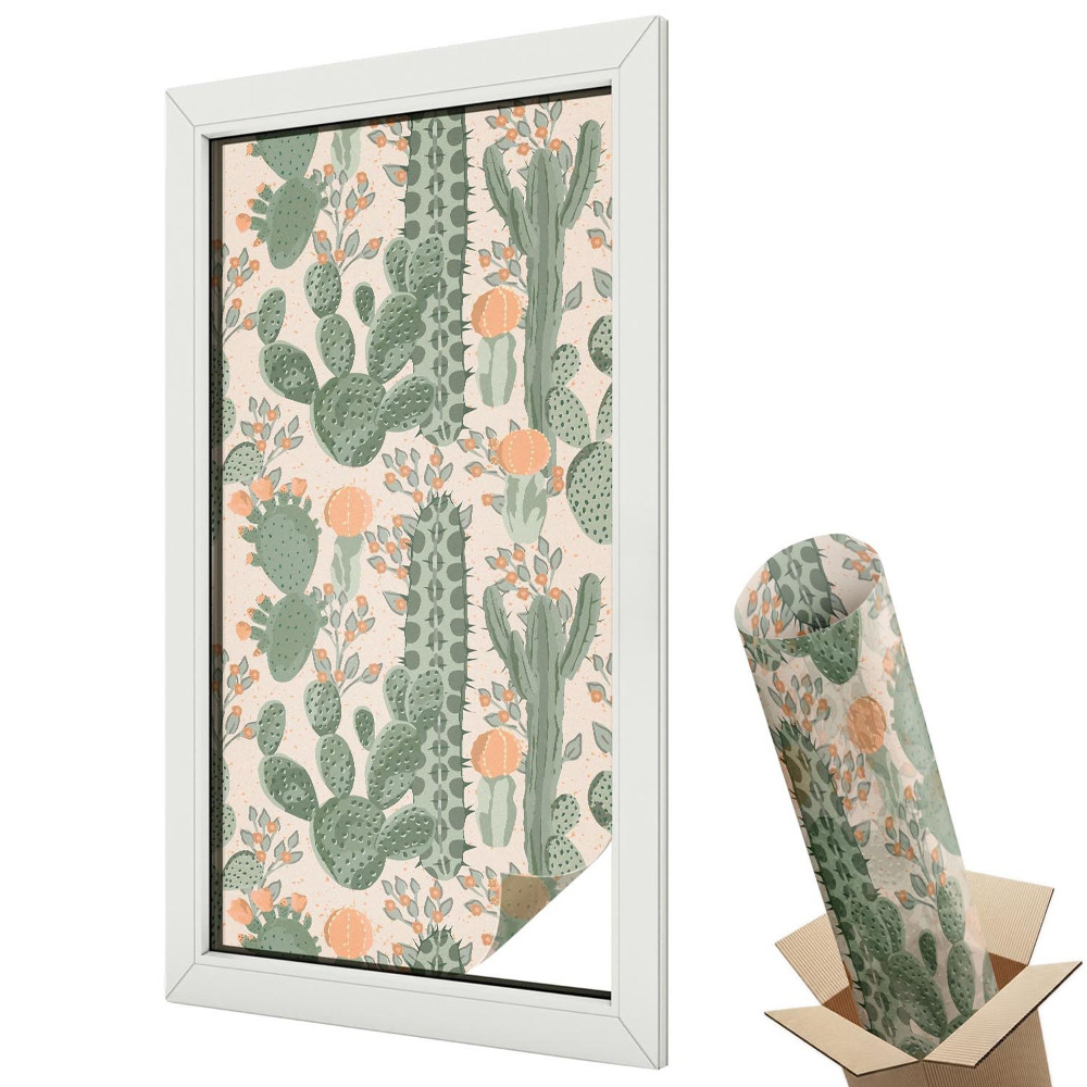 Witraż naklejka na okno Kaktusy na piaskowym tle