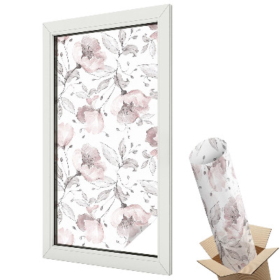 Mleczna folia na okno witraż Romantyczne kwiaty z akwarelowym wykończeniem