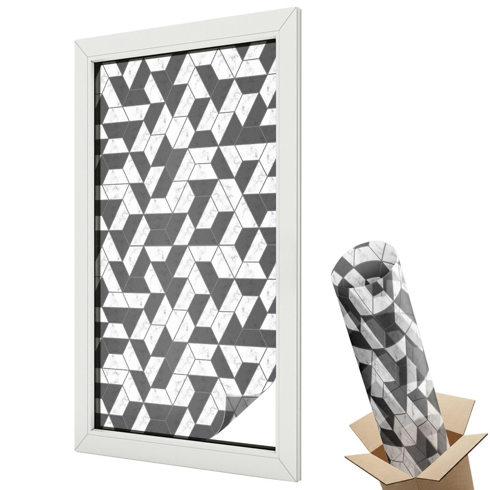 Mleczna folia na okno witraż Stylowy geometryczny wzór z marmurowymi akcentami