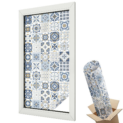 Dekoracyjna folia okienna Eleganckie niebieskie wzory kafelkowe