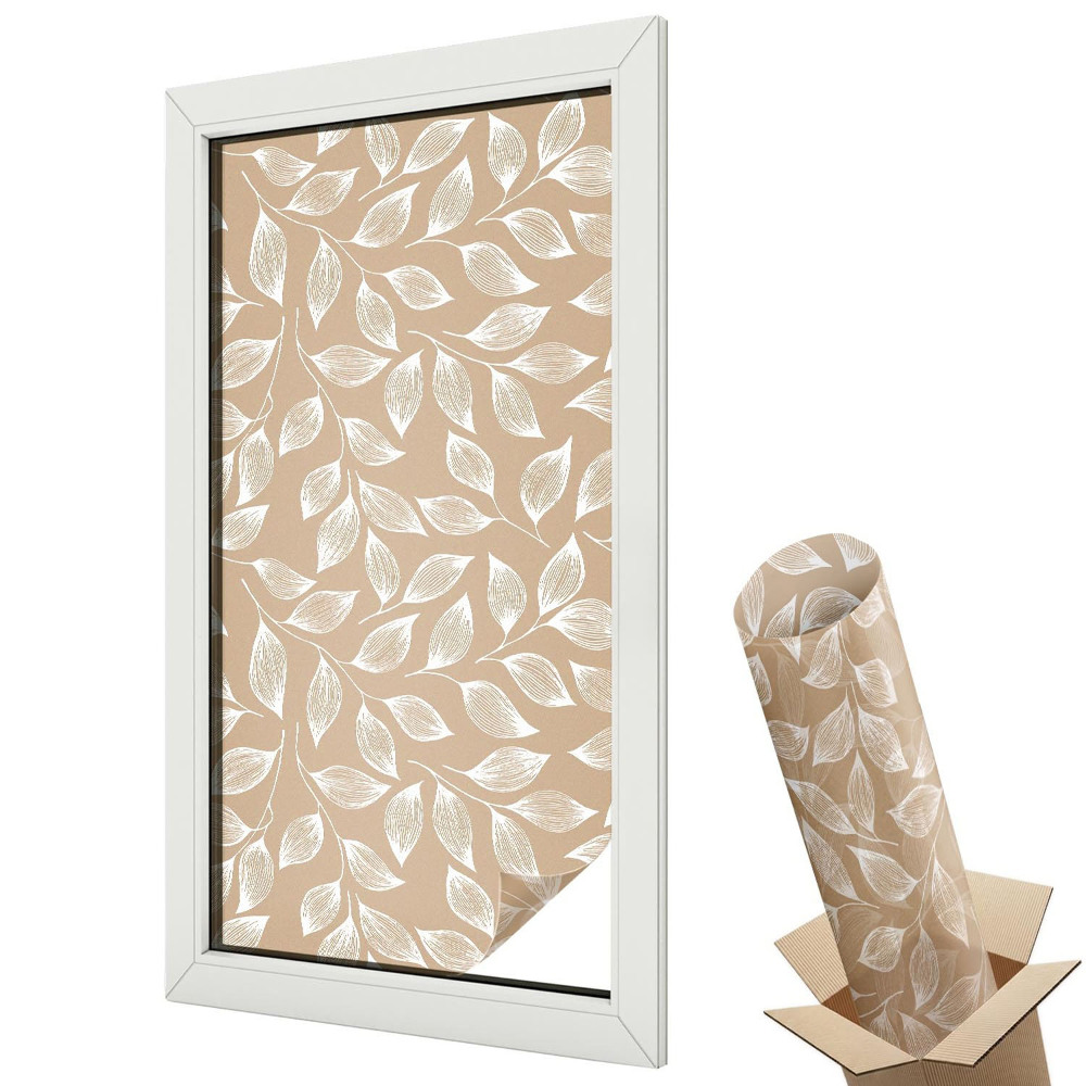 Dekoracyjna folia okienna Liściasty wzór na neutralnym tle