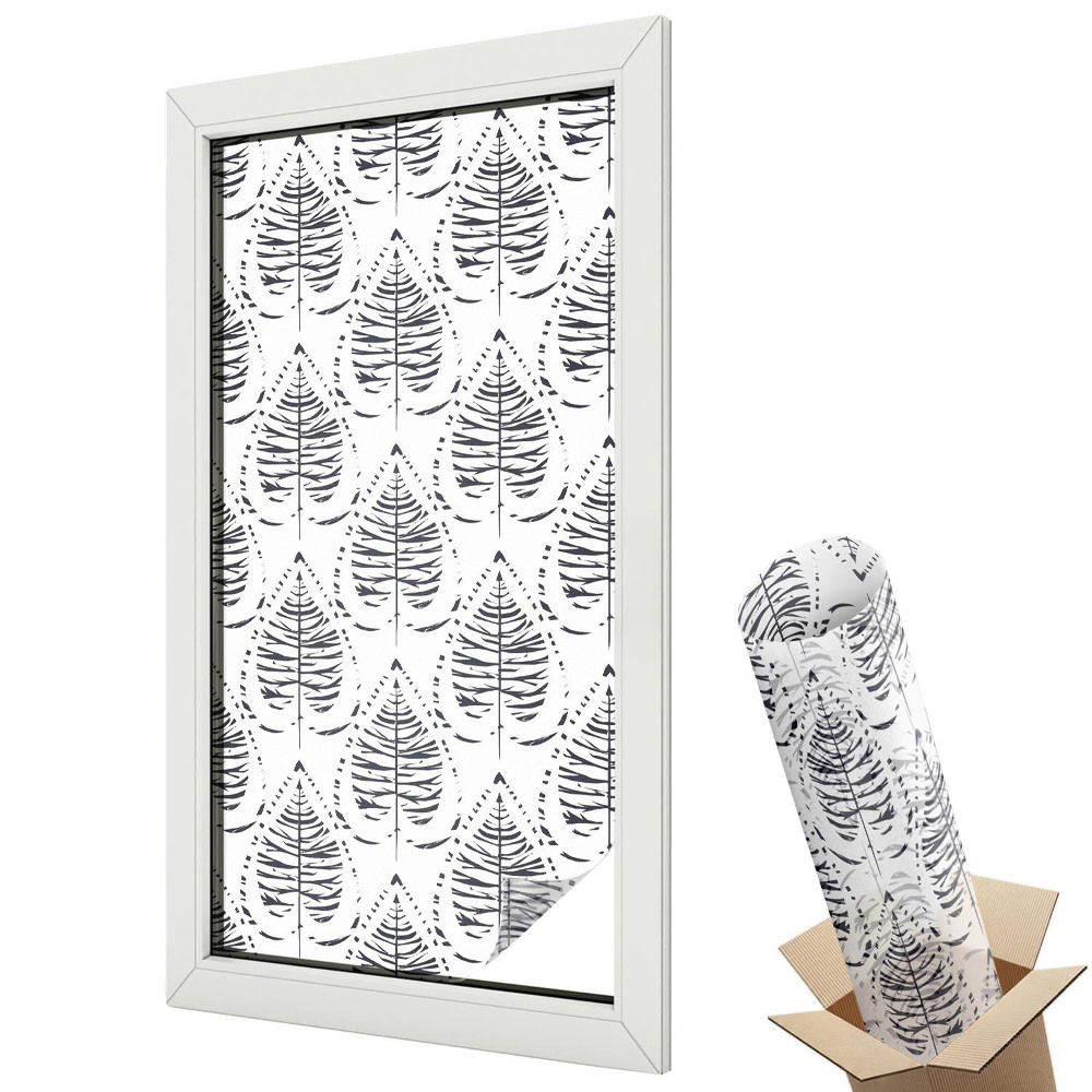 Mleczna folia na okno witraż Stylowe liście czarno-białe nowoczesność