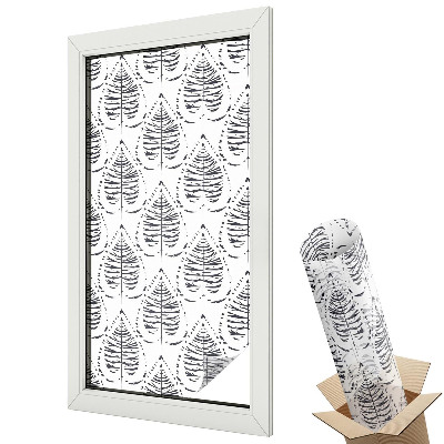 Mleczna folia na okno witraż Stylowe liście czarno-białe nowoczesność