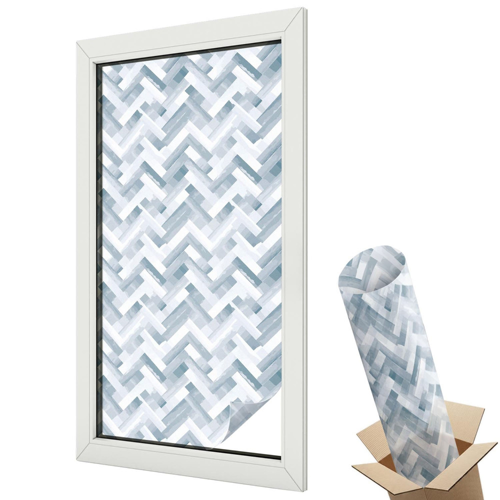 Mleczna folia na okno witraż Niebieskie kafelki w stylu boho