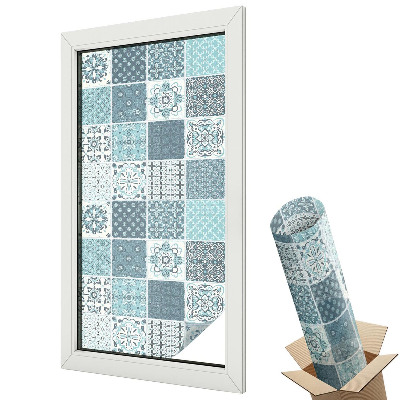 Witraż naklejka na okno Niebieskie kafelki w stylu boho
