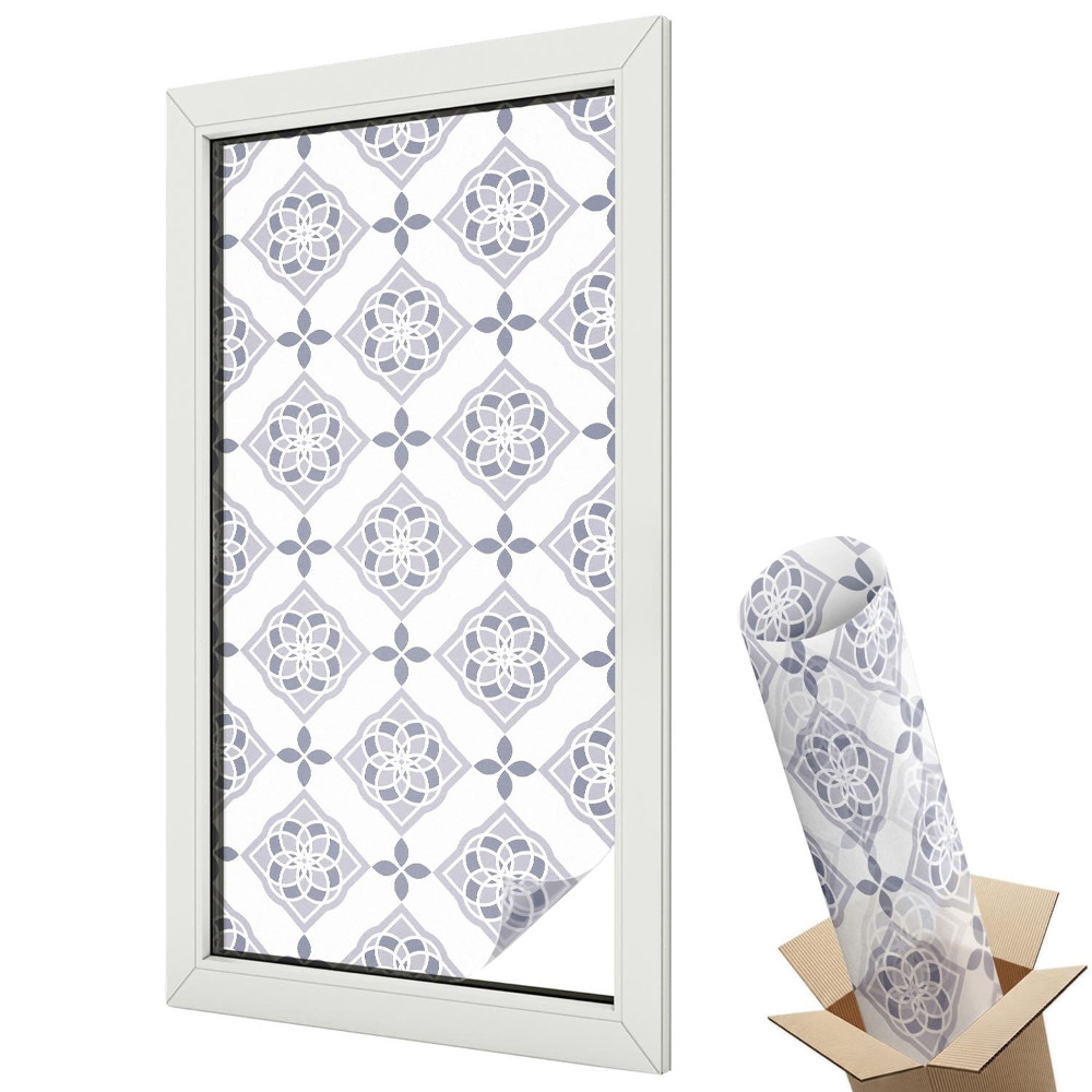 Mleczna folia na okno witraż Geometryczne ornamenty kwiatowe