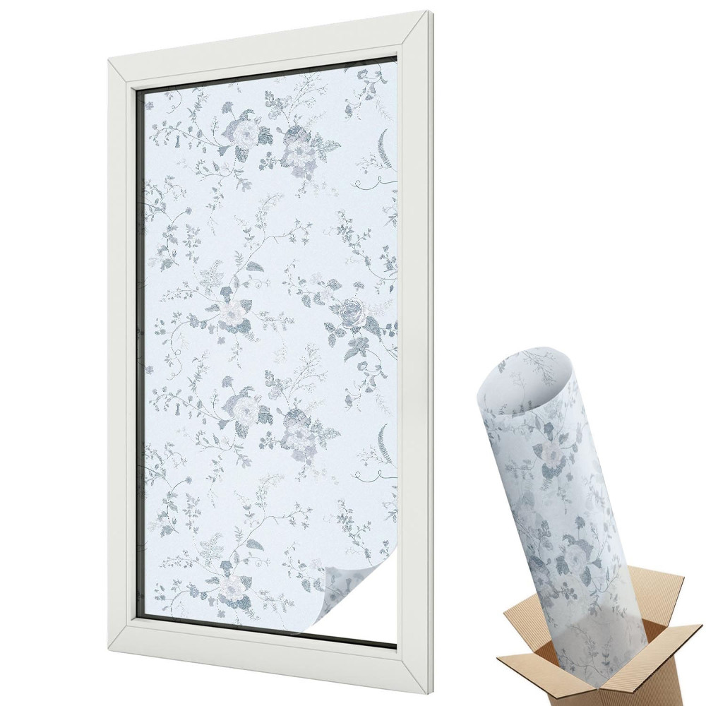 Mleczna folia na okno witraż Klasyczne niebieskie kwiaty