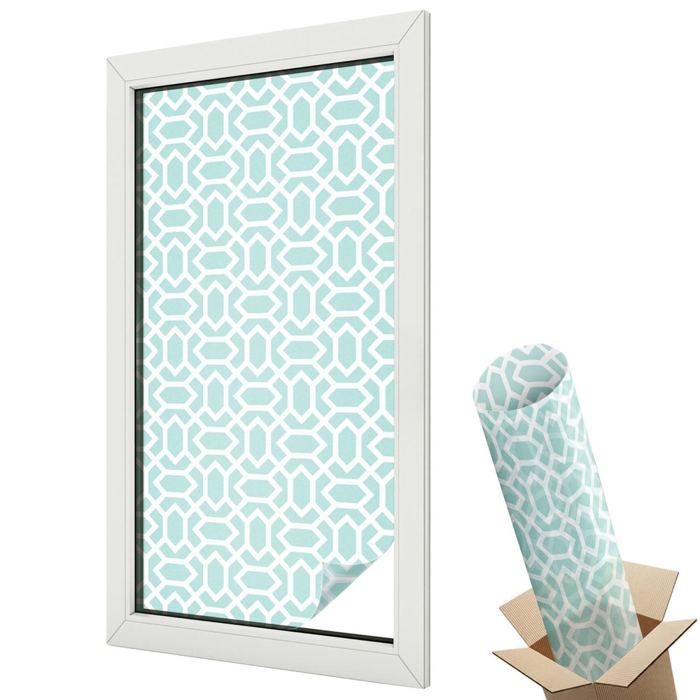 Witraż naklejka na okno Nowoczesne heksagony mięta symetria