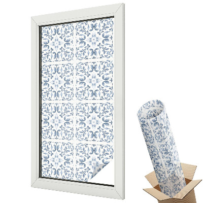 Mleczna folia na okno witraż Klasyczne niebieskie ornamenty