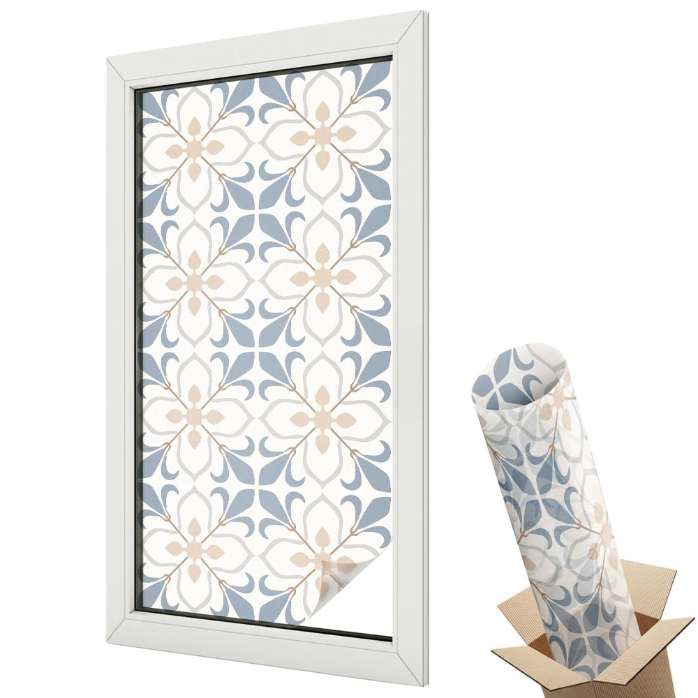 Mleczna folia na okno witraż Eleganckie kwiaty symetria