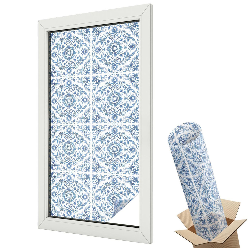 Mleczna folia na okno witraż Rustykalny wzór elegancki kafel