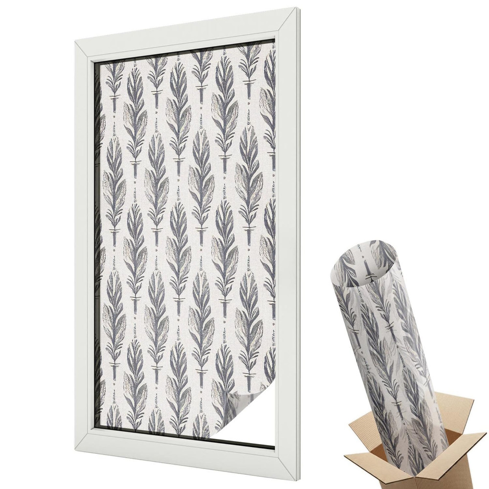 Mleczna folia na okno witraż Pionowe pióra na jasnym tle