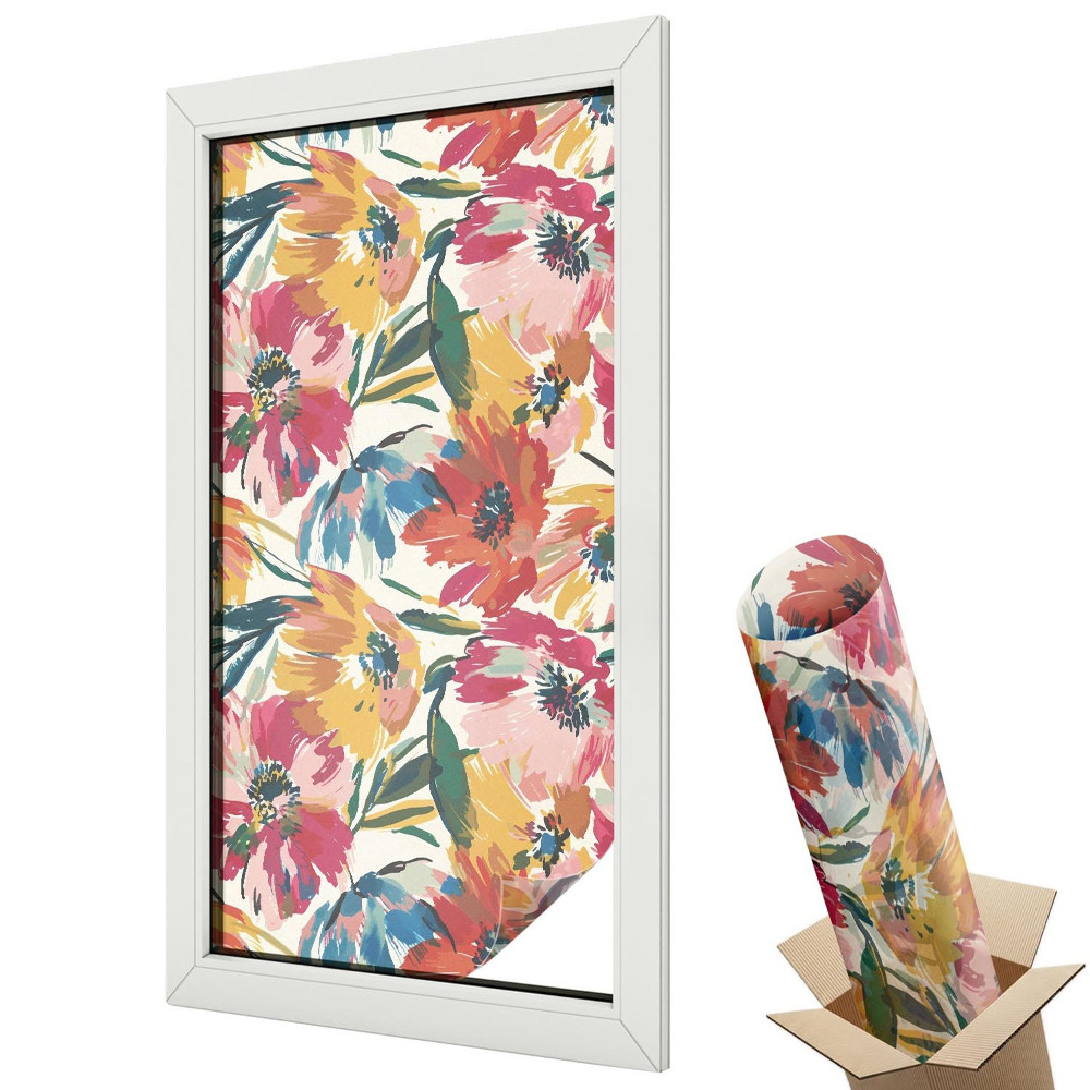 Mleczna folia na okno witraż Kolorowe kwiaty dynamiczny wzór