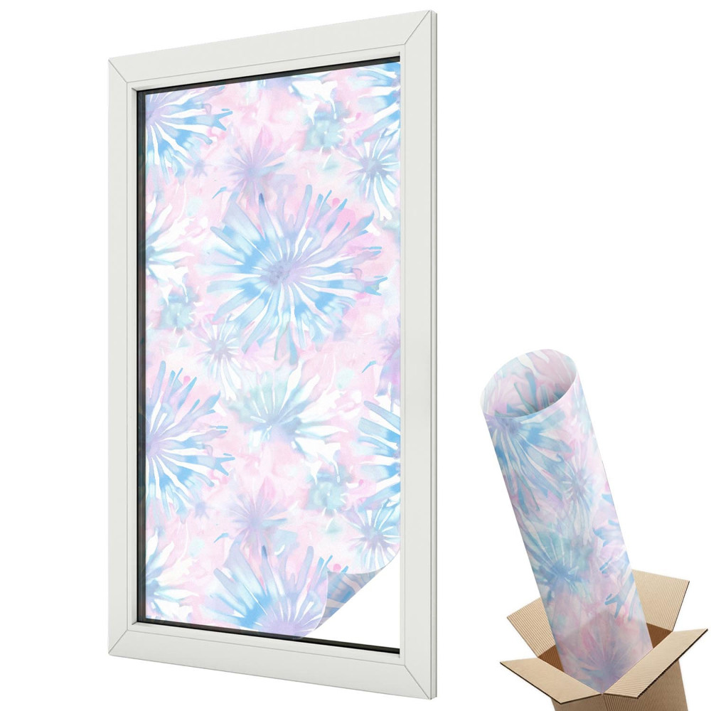 Mleczna folia na okno witraż Kolorowe liście i kwiaty w nowoczesnym stylu