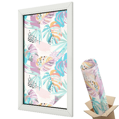 Dekoracyjna folia okienna Tropikalne liście w pastelowych odcieniach