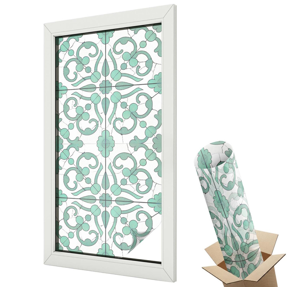 Witraż naklejka na okno Miętowe ornamenty retro