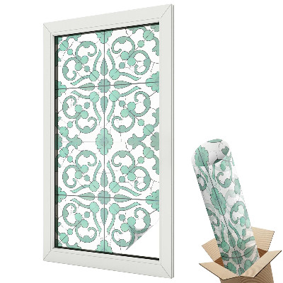 Witraż naklejka na okno Miętowe ornamenty retro