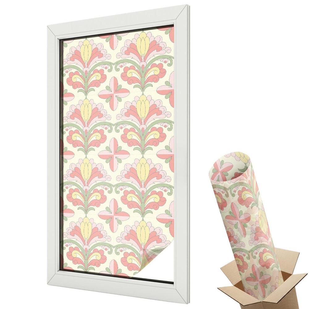 Mleczna folia na okno witraż Wzór roślinny pastelowy boho