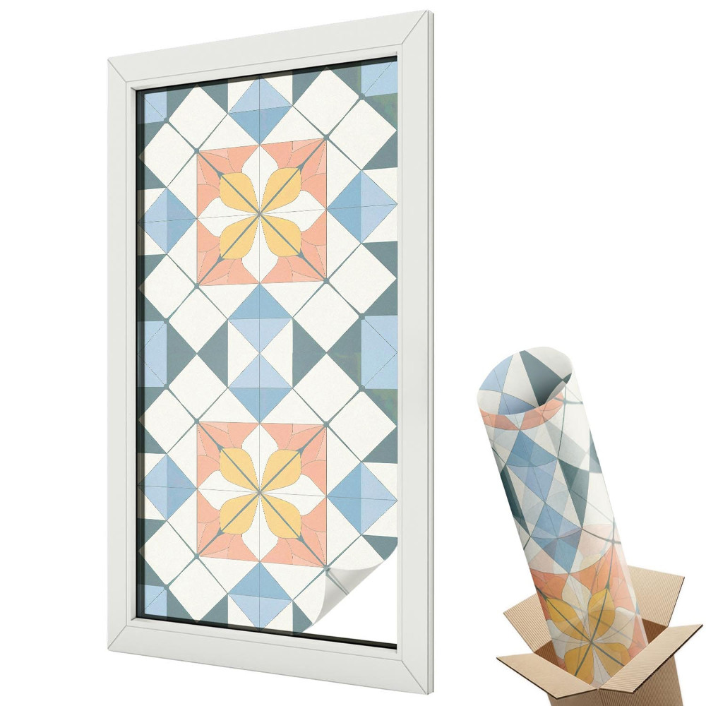 Witraż naklejka na okno Geometryczne kwiaty symetria kolor