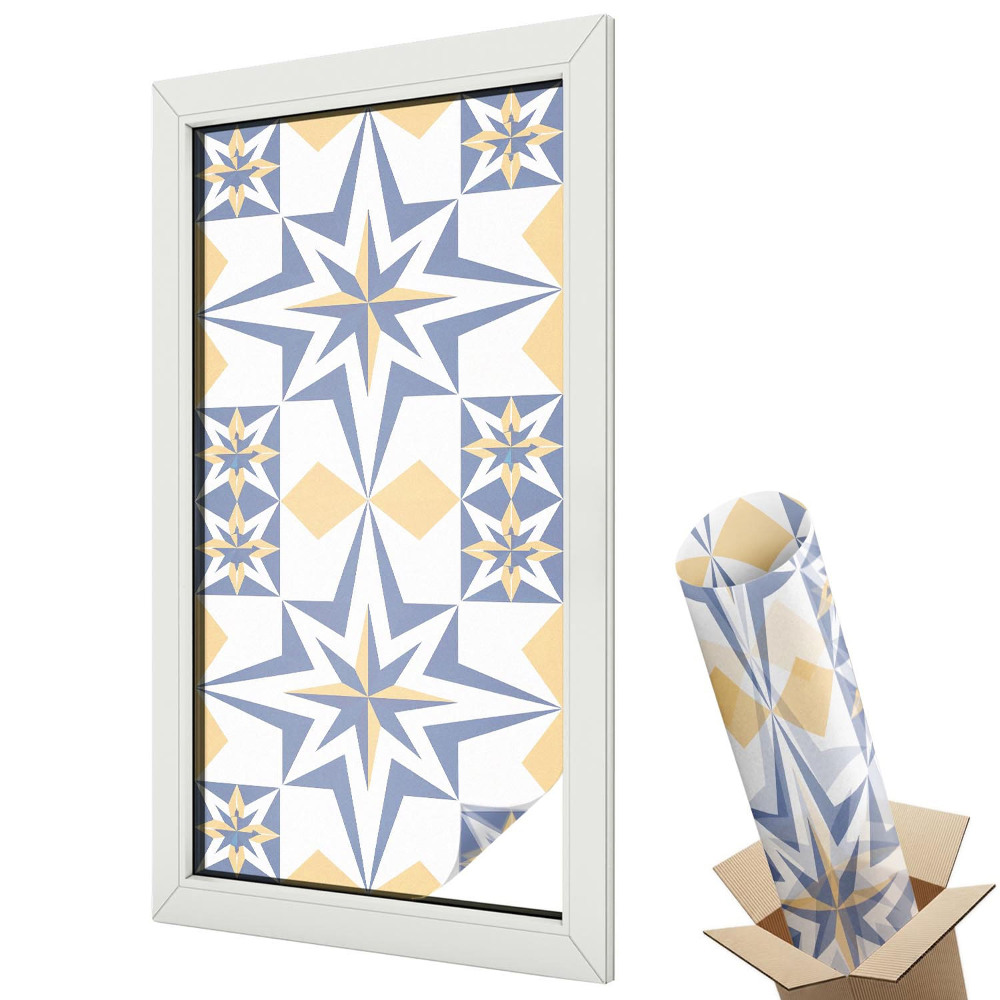 Witraż naklejka na okno Geometryczna gwiazda w niebieskich tonach