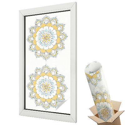 Mleczna folia na okno witraż Mandale kwiatowe w stylu nowoczesnym