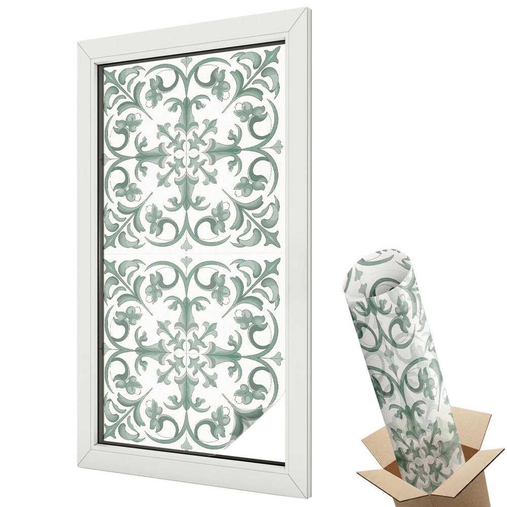 Witraż naklejka na okno Zielone ornamenty botaniczne