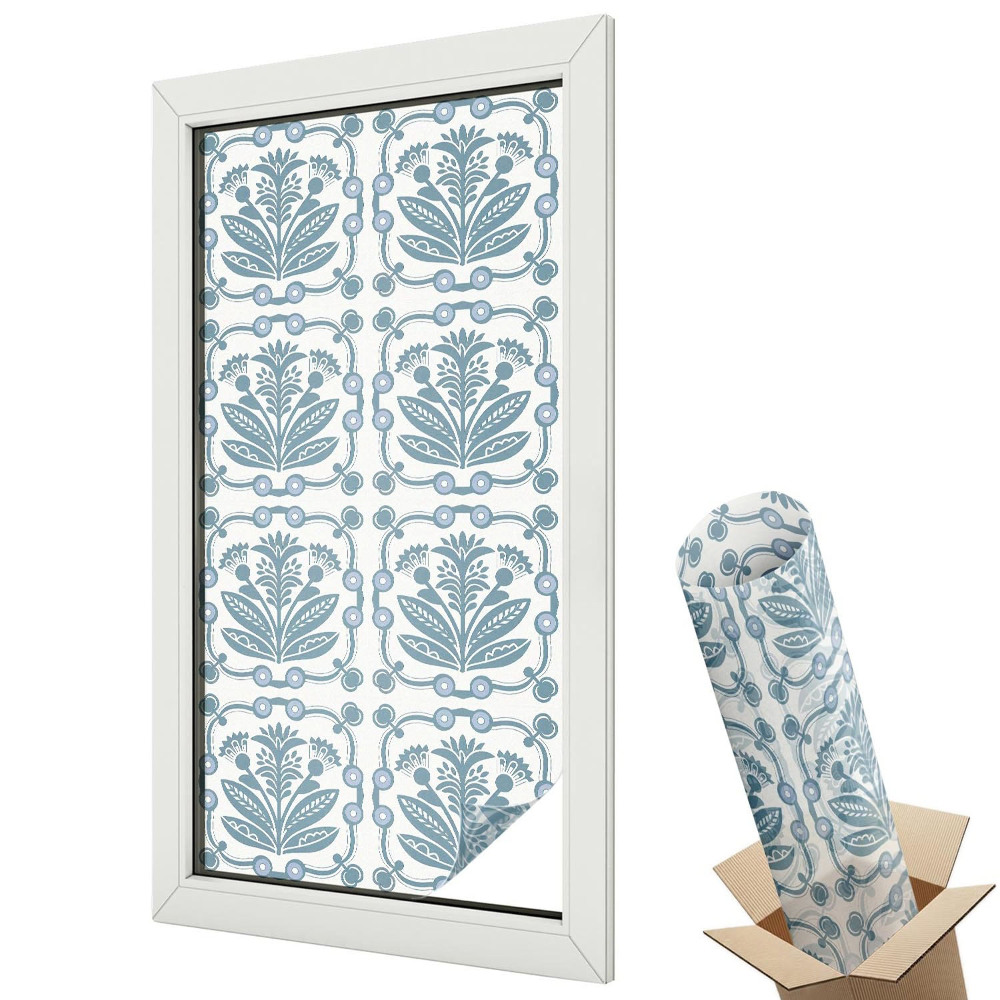 Witraż naklejka na okno Rustykalny kwiatowy wzór symetryczny