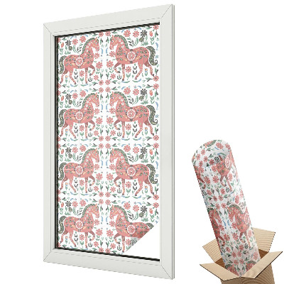 Mleczna folia na okno witraż Niebieskie ptaki kwiaty klasyczna elegancja