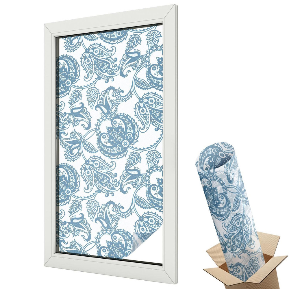 Mleczna folia na okno witraż Delikatne roślinne ornamenty w klasycznym stylu