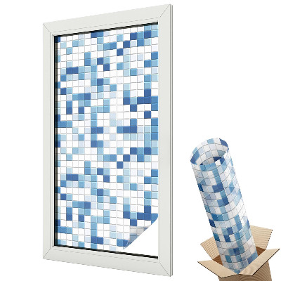 Mleczna folia na okno witraż Niebiesko-biała mozaika kwadratów